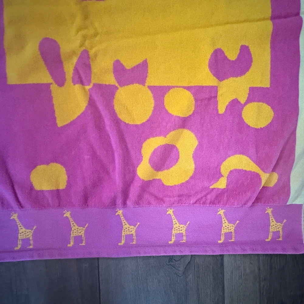 VTG Hayat Havlu Giraffe Sun Palm Tree Beach Towel Pink Orange Cotton Turkish